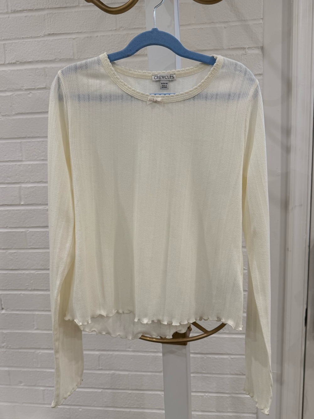Crewcuts Cream Ribbed Long-Sleeve Lettuce-Hem Top